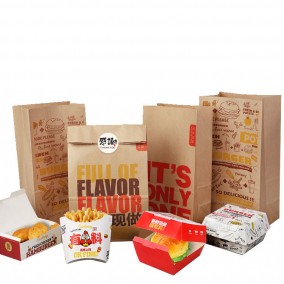 Custom Eco Takeaway BBQ Fast Food Hot Dog Sandwich Burger Packaging Greaseproof Chicken Kraft Paper Bag