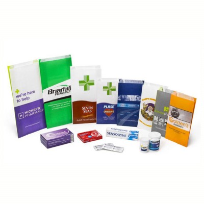 Custom printed white kraft paper pharmacy Prescription pill medicine paper bags for medicine