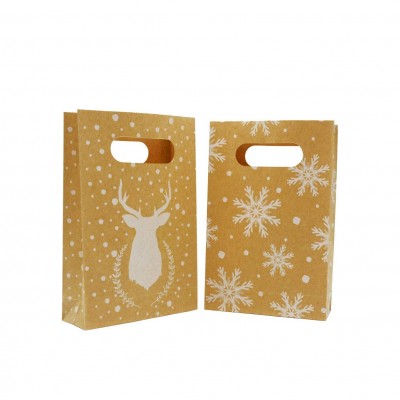 Brown Paper Christmas Party Favor Candy Treat Bags with Hole Handles