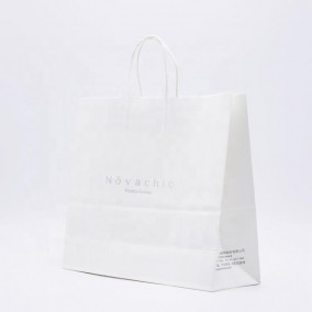 Eco-friendly White Kraft Paper Bag With Twsited Handle Logo Printing Shopping Gfit Packaging
