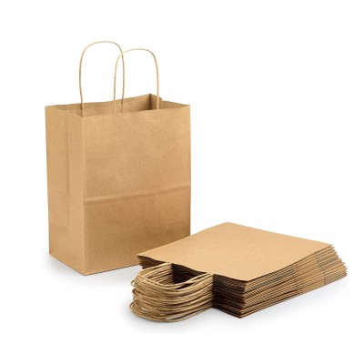 Retail Shopping Business Plain Natural Paper Goody Craft Gift Bags with Handles
