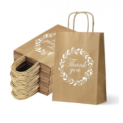 Thank You Brown Paper Kraft Shopping Bags with Handle