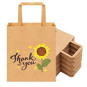 Wholesale Brown Thank You sunflower gift paper bag for shopping