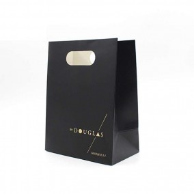 Custom Print Black Boutique Gold Hot Foil Paper Bag With Die Cut Handles